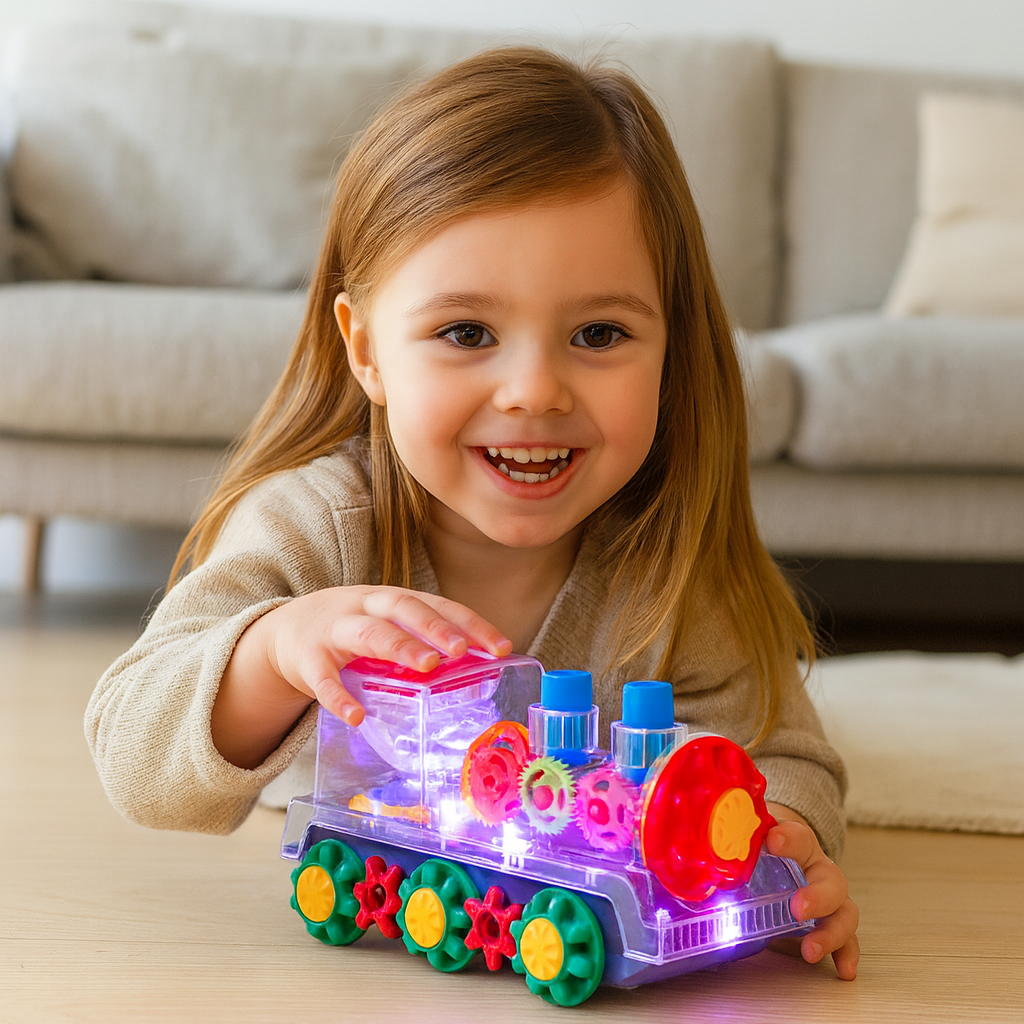 Dansende en lichtgevende muzieklocomotief