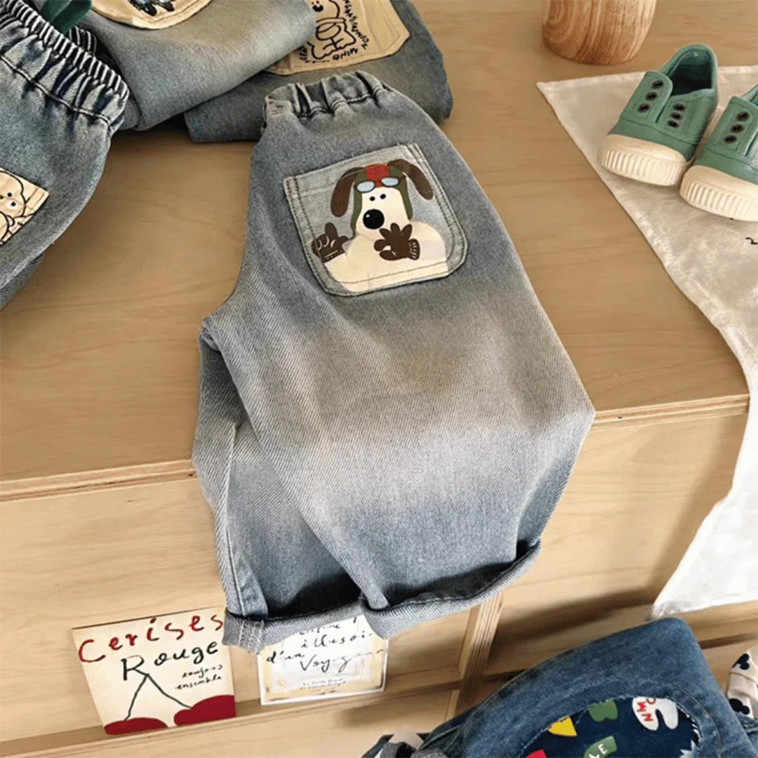 Stijlvolle Kinderjeans Met Elastische Tailleband En Printdetail