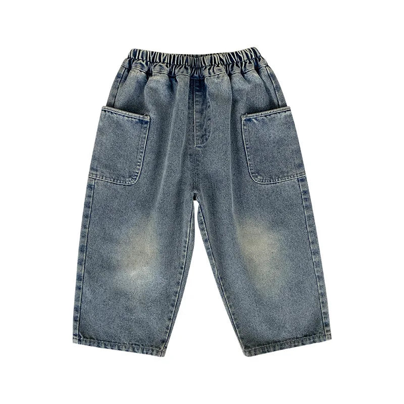 Stijlvolle Kinderjeans Met Elastische Tailleband En Printdetail