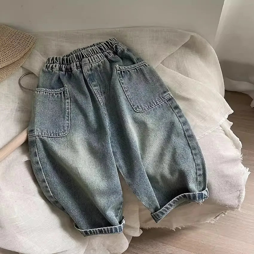 Stijlvolle Kinderjeans Met Elastische Tailleband En Printdetail