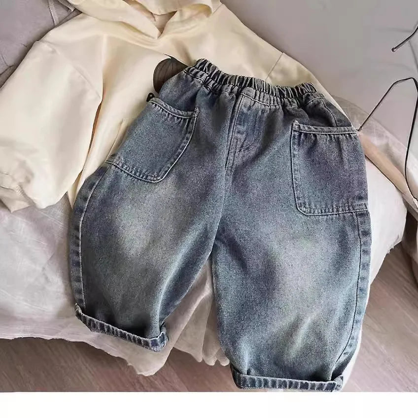 Stijlvolle Kinderjeans Met Elastische Tailleband En Printdetail