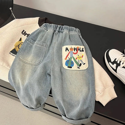 Stijlvolle Kinderjeans Met Elastische Tailleband En Printdetail